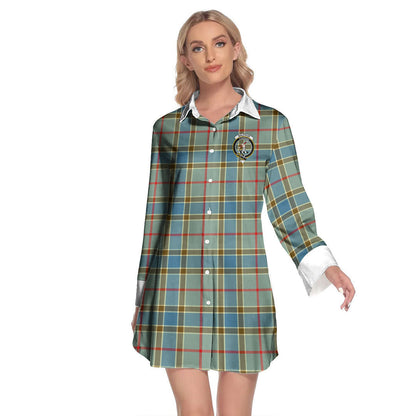 Balfour Blue Tartan Crest Lapel Shirt Dress Long Sleeve