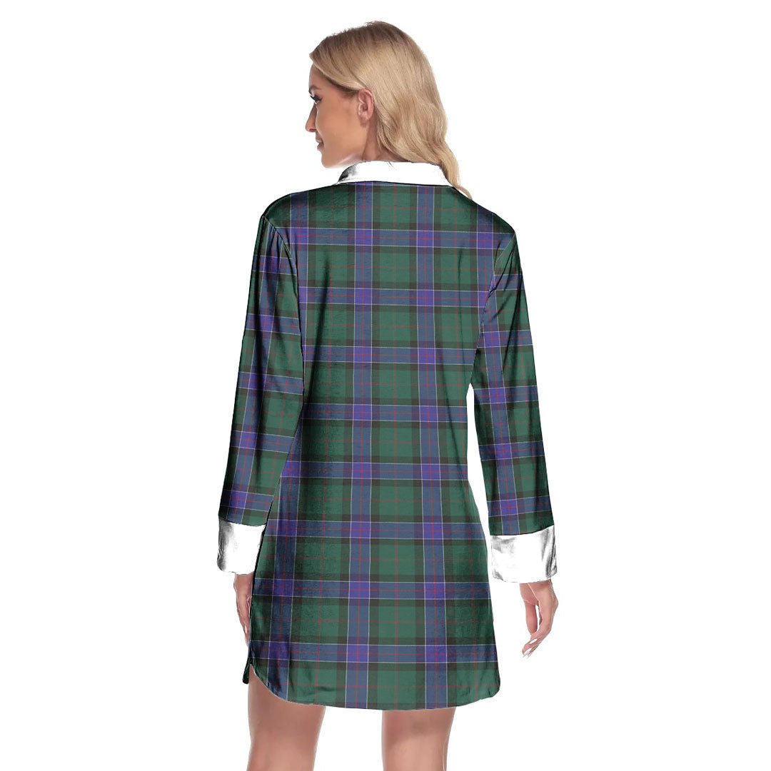 Sinclair Hunting Modern Tartan Crest Lapel Shirt Dress Long Sleeve