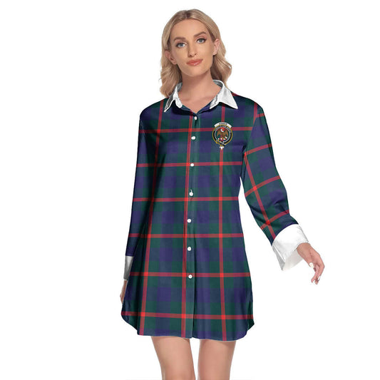 Agnew Modern Tartan Crest Lapel Shirt Dress Long Sleeve