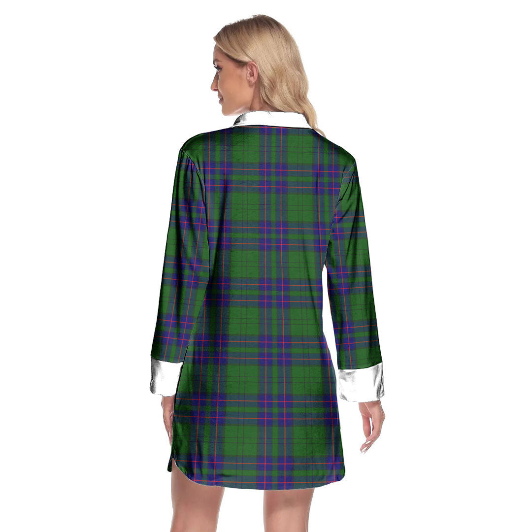 Lockhart Modern Tartan Crest Lapel Shirt Dress Long Sleeve