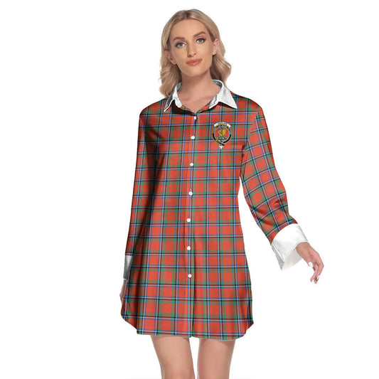 Sinclair Ancient Tartan Crest Lapel Shirt Dress Long Sleeve