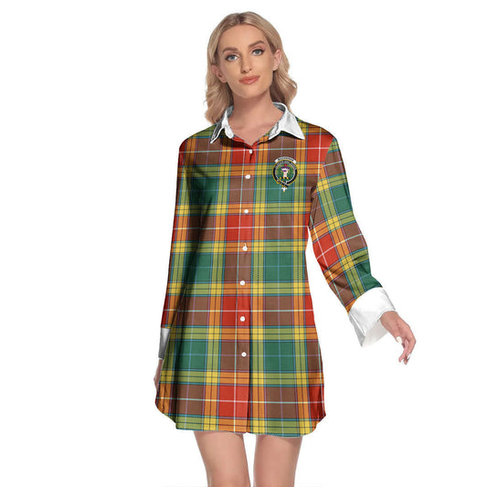 Buchanan Old Sett Tartan Crest Lapel Shirt Dress Long Sleeve