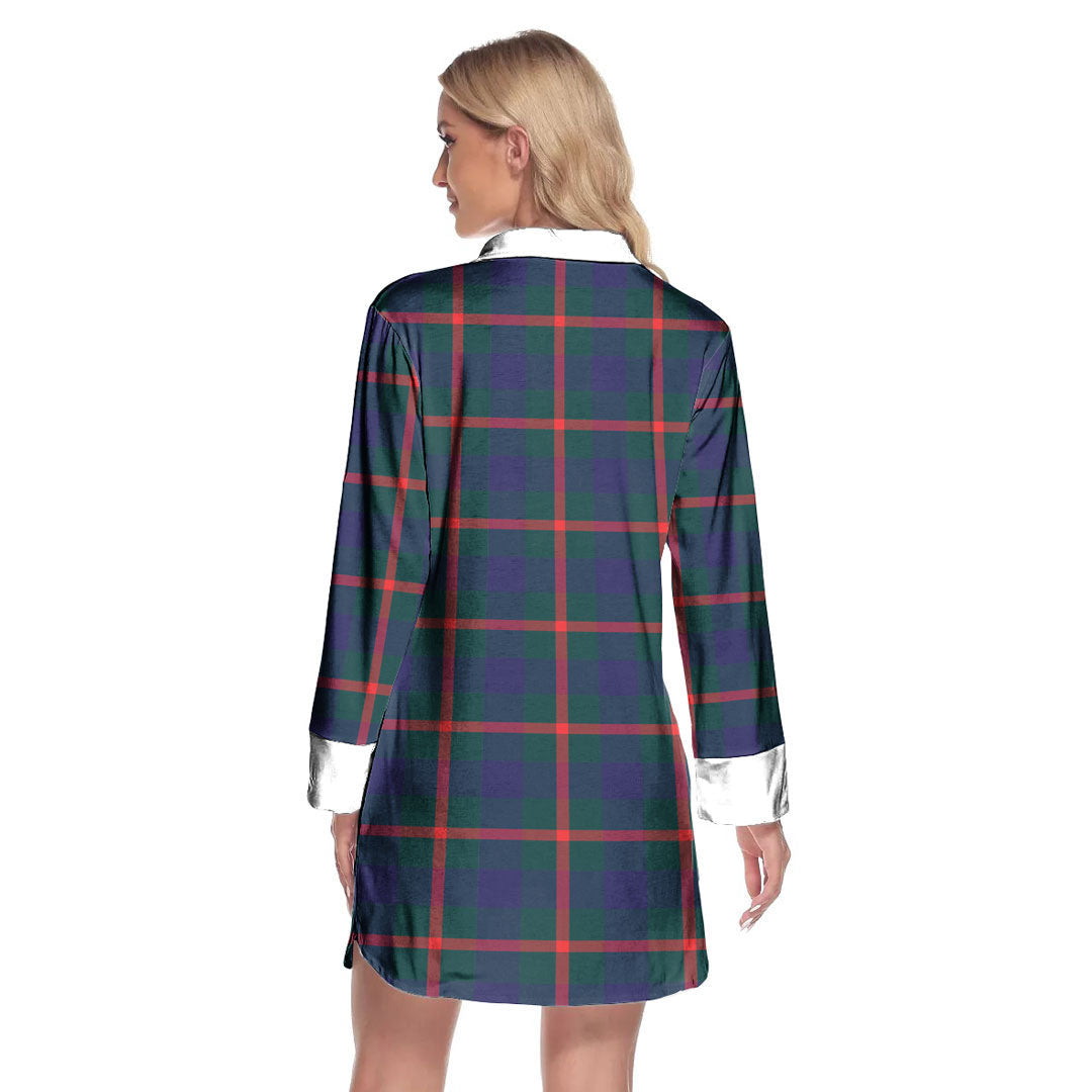 Agnew Modern Tartan Crest Lapel Shirt Dress Long Sleeve