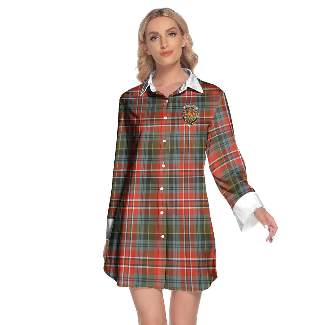 MacPherson Weathered Tartan Crest Lapel Shirt Dress Long Sleeve