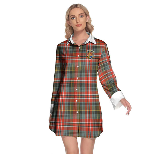 MacPherson Weathered Tartan Crest Lapel Shirt Dress Long Sleeve