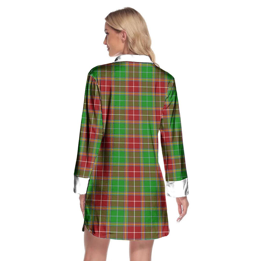 Baxter Modern Tartan Crest Lapel Shirt Dress Long Sleeve