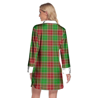 Baxter Modern Tartan Crest Lapel Shirt Dress Long Sleeve