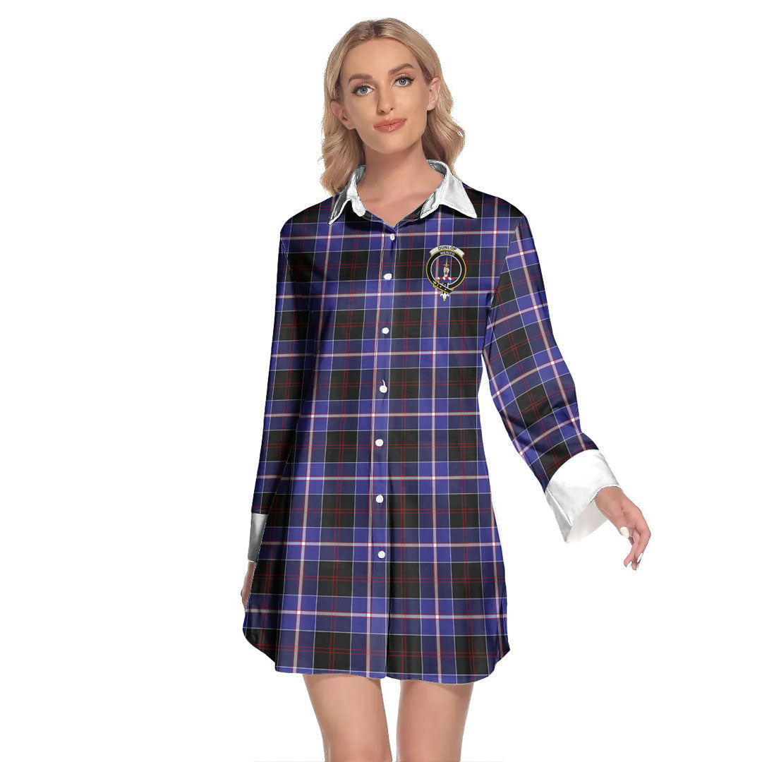 Dunlop Modern Tartan Crest Lapel Shirt Dress Long Sleeve