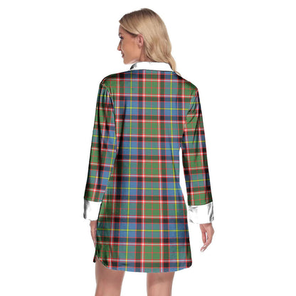 Stirling Bannockburn District Tartan Crest Lapel Shirt Dress Long Sleeve