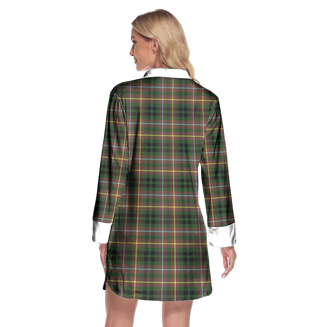 Buchanan Hunting Tartan Crest Lapel Shirt Dress Long Sleeve