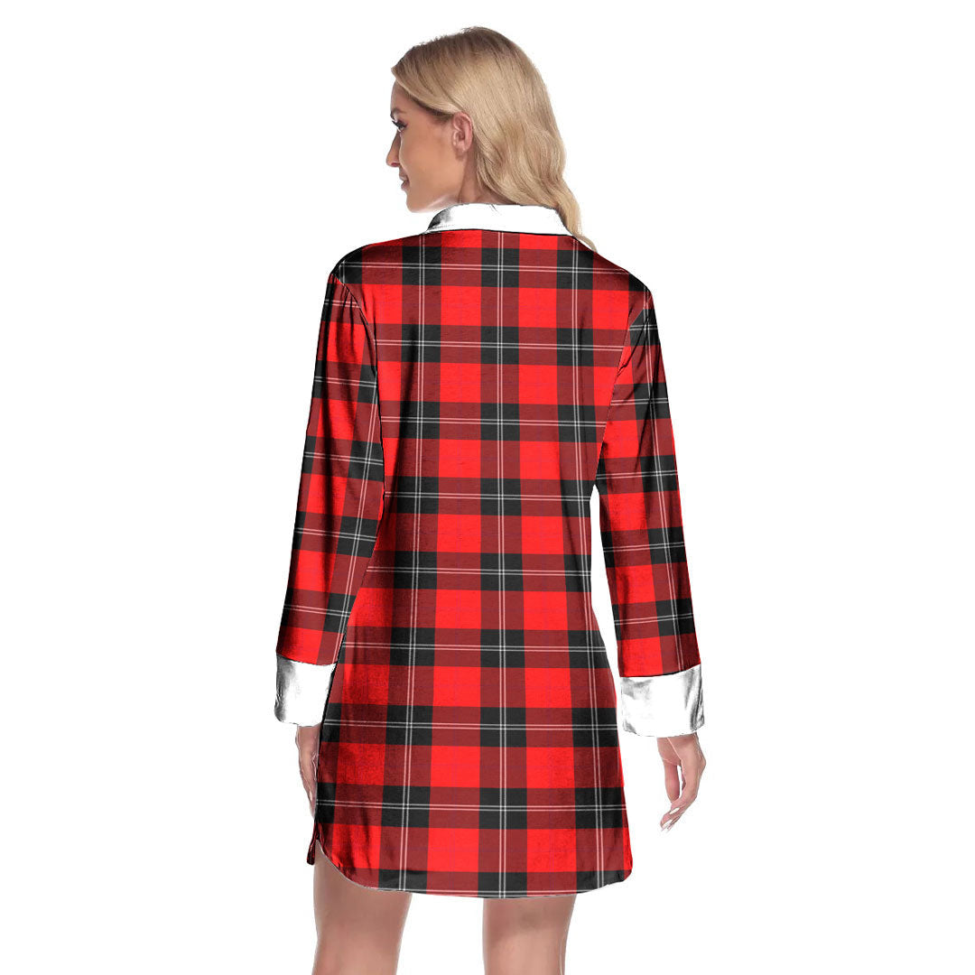 Ramsay Modern Tartan Crest Lapel Shirt Dress Long Sleeve