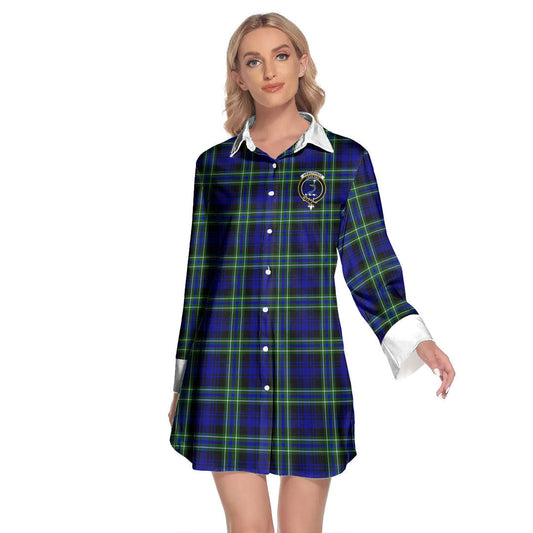 Arbuthnot Modern Tartan Crest Lapel Shirt Dress Long Sleeve