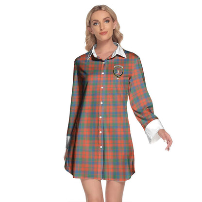 Robertson Ancient Tartan Crest Lapel Shirt Dress Long Sleeve