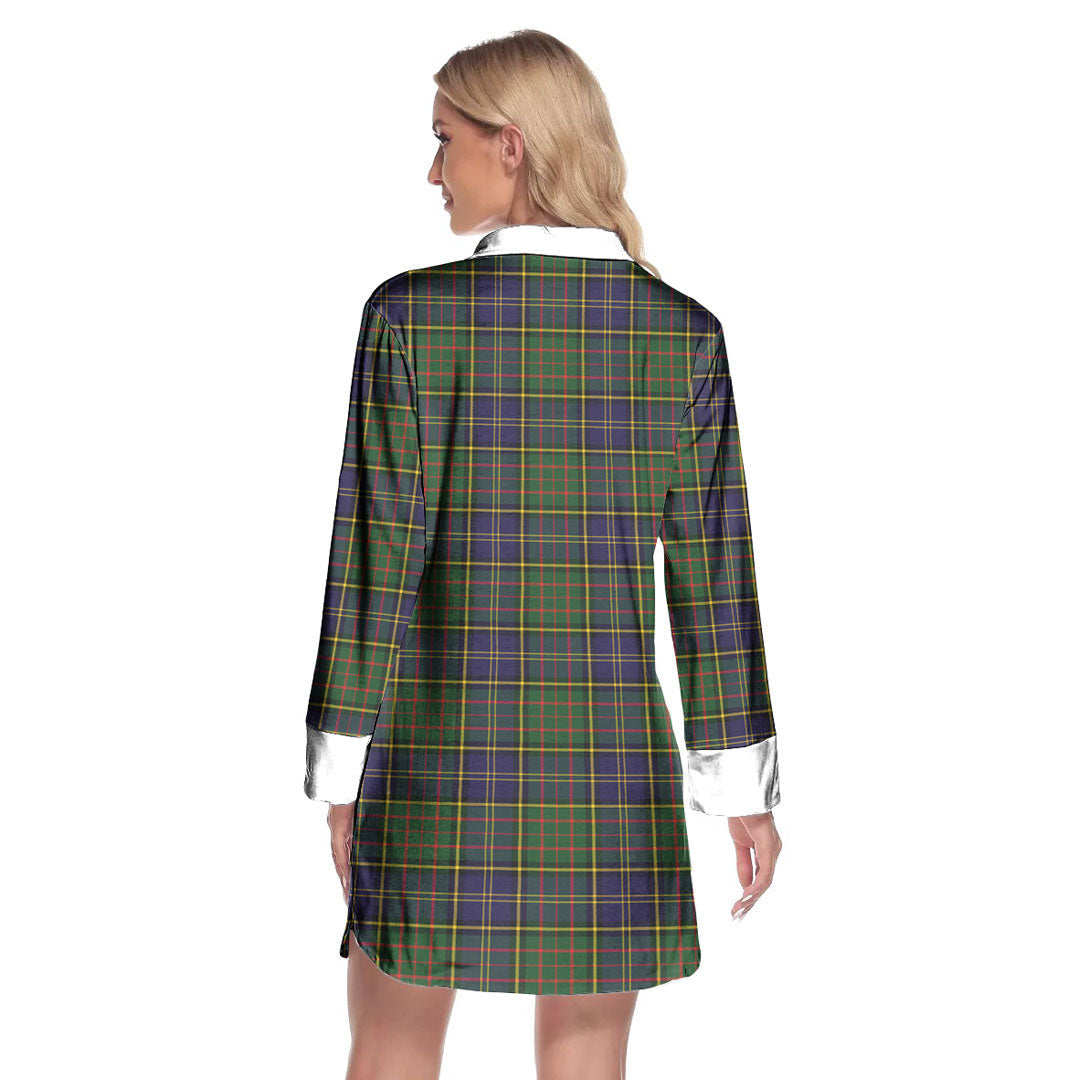 MacMillan Hunting Modern Tartan Crest Lapel Shirt Dress Long Sleeve