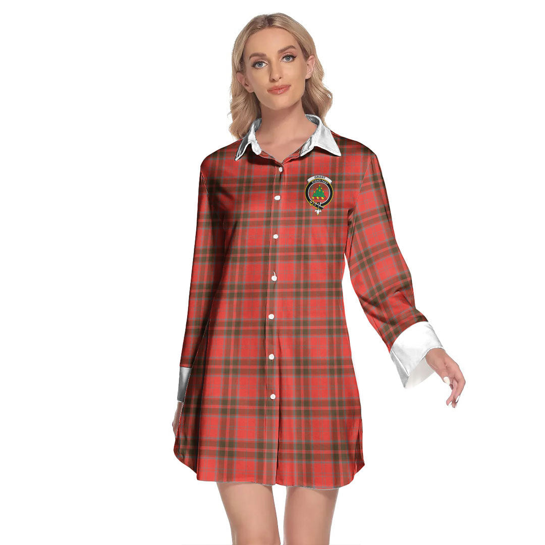 Grant Weathered Tartan Crest Lapel Shirt Dress Long Sleeve