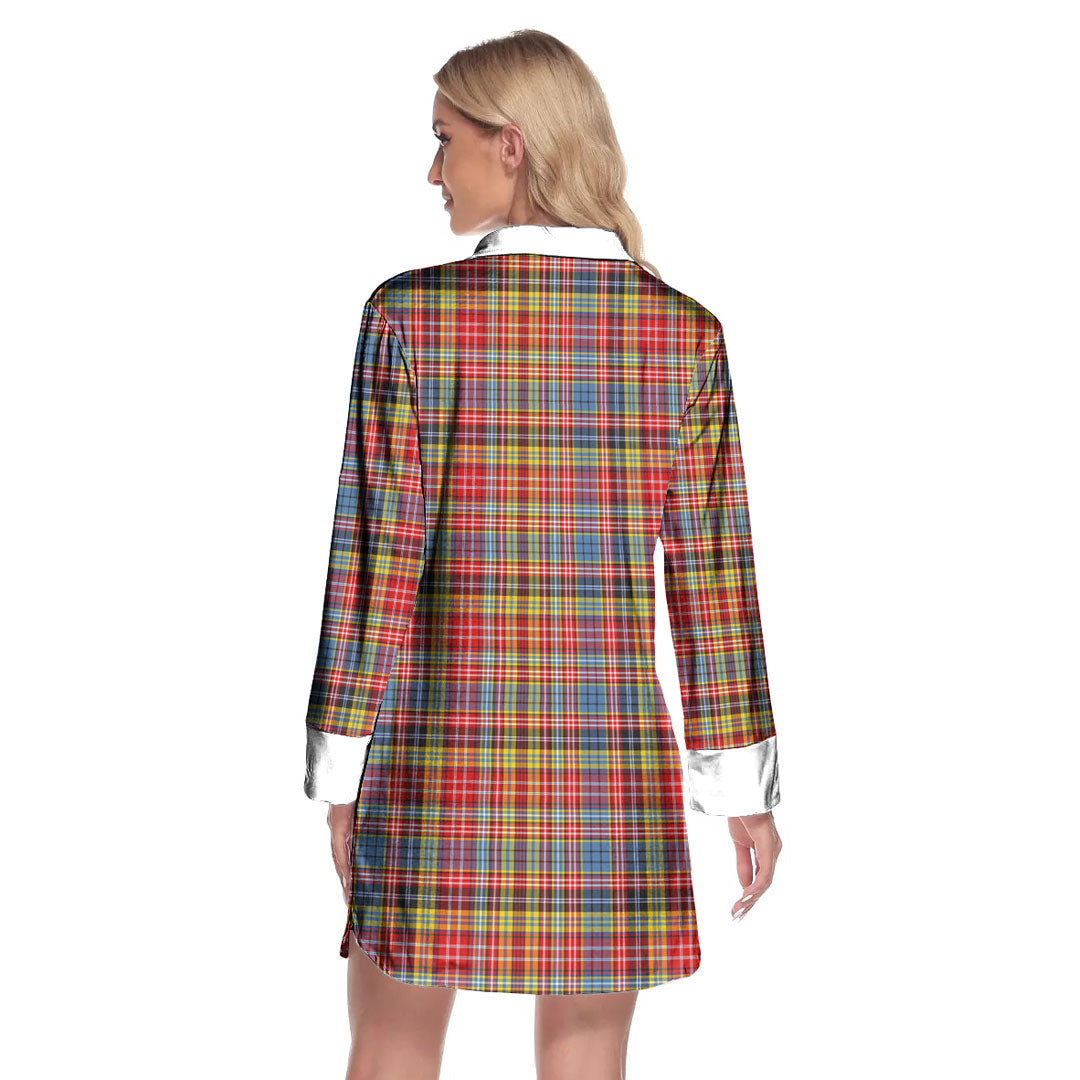 Drummond of Strathallan Tartan Crest Lapel Shirt Dress Long Sleeve