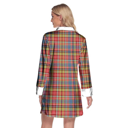 Drummond of Strathallan Tartan Crest Lapel Shirt Dress Long Sleeve