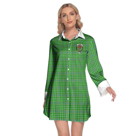 Currie Tartan Crest Lapel Shirt Dress Long Sleeve