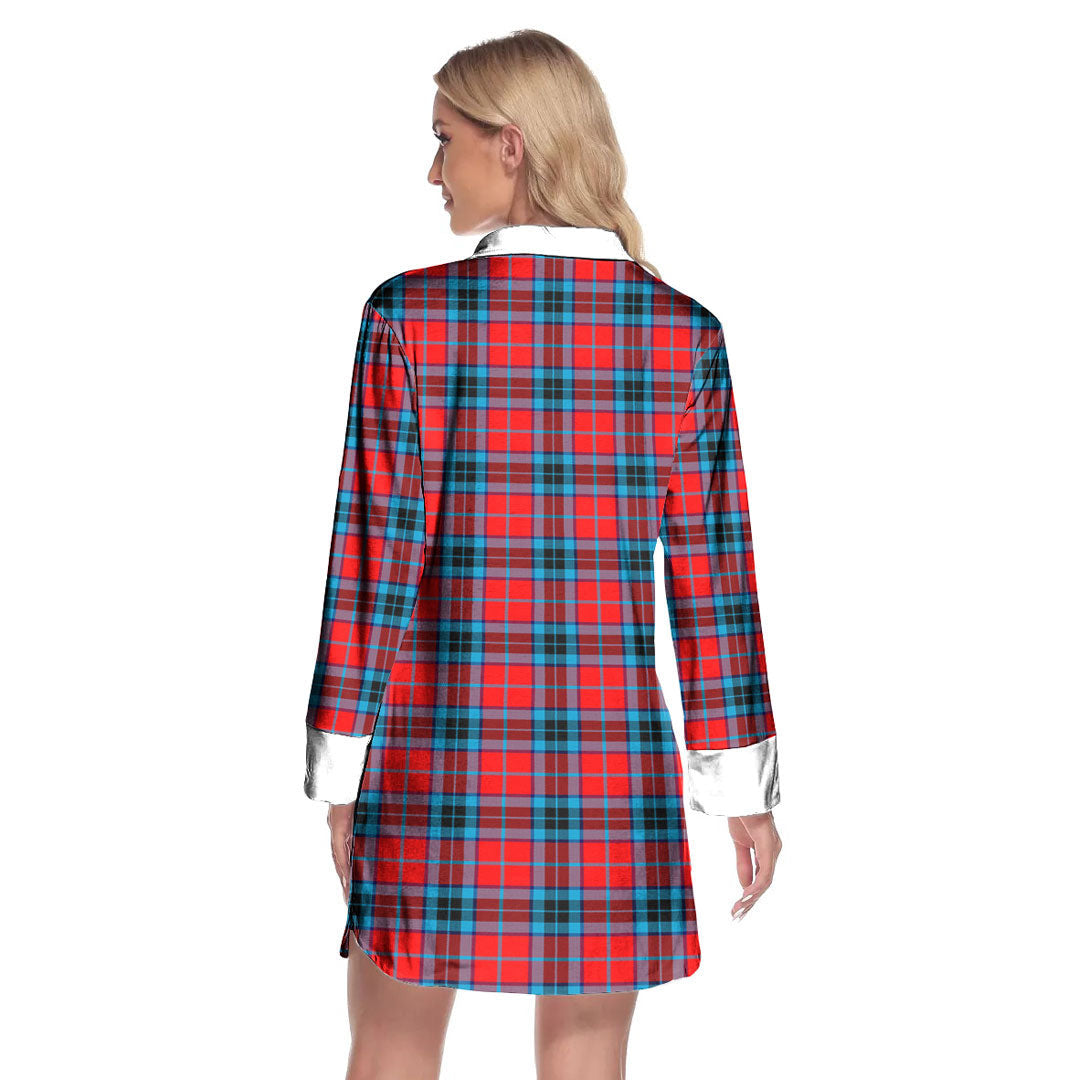 MacTavish Modern Tartan Crest Lapel Shirt Dress Long Sleeve