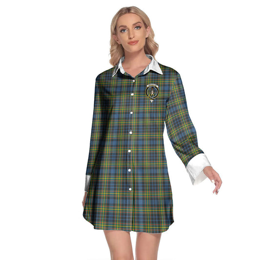 MacLellan Ancient Tartan Crest Lapel Shirt Dress Long Sleeve