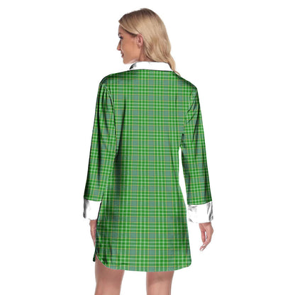 Currie Tartan Crest Lapel Shirt Dress Long Sleeve