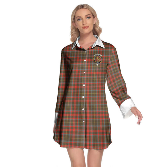 MacKintosh Hunting Weathered Tartan Crest Lapel Shirt Dress Long Sleeve