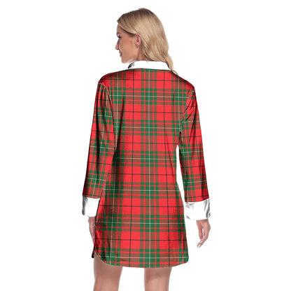 MacAulay Modern Tartan Crest Lapel Shirt Dress Long Sleeve