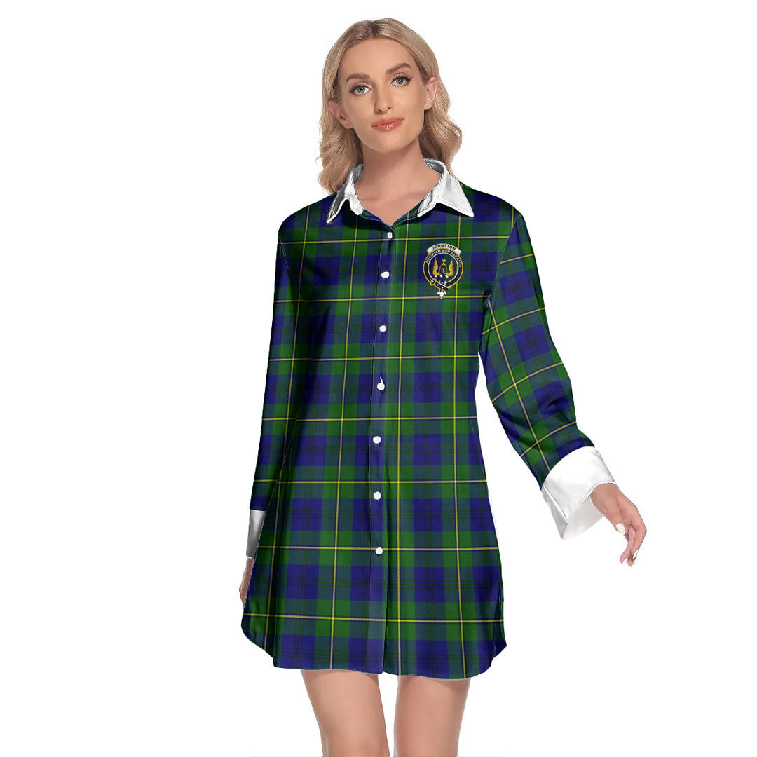 Johnston Modern Tartan Crest Lapel Shirt Dress Long Sleeve
