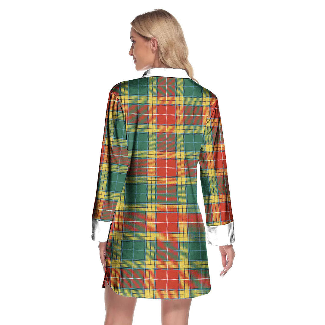 Buchanan Old Sett Tartan Crest Lapel Shirt Dress Long Sleeve