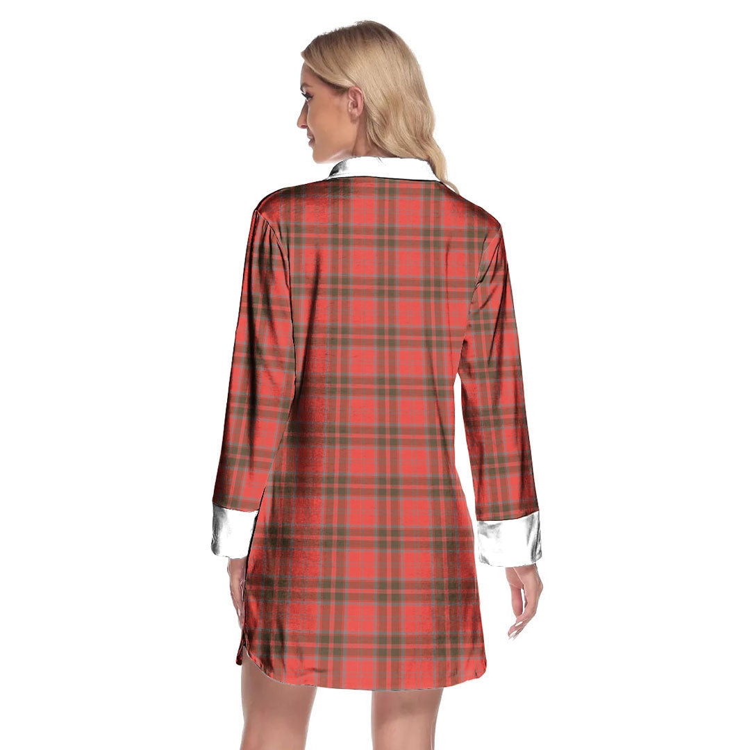 Grant Weathered Tartan Crest Lapel Shirt Dress Long Sleeve