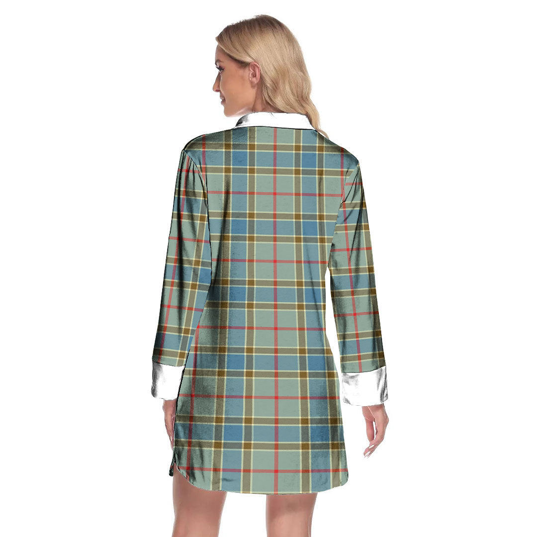 Balfour Blue Tartan Crest Lapel Shirt Dress Long Sleeve