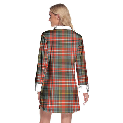 MacPherson Weathered Tartan Crest Lapel Shirt Dress Long Sleeve