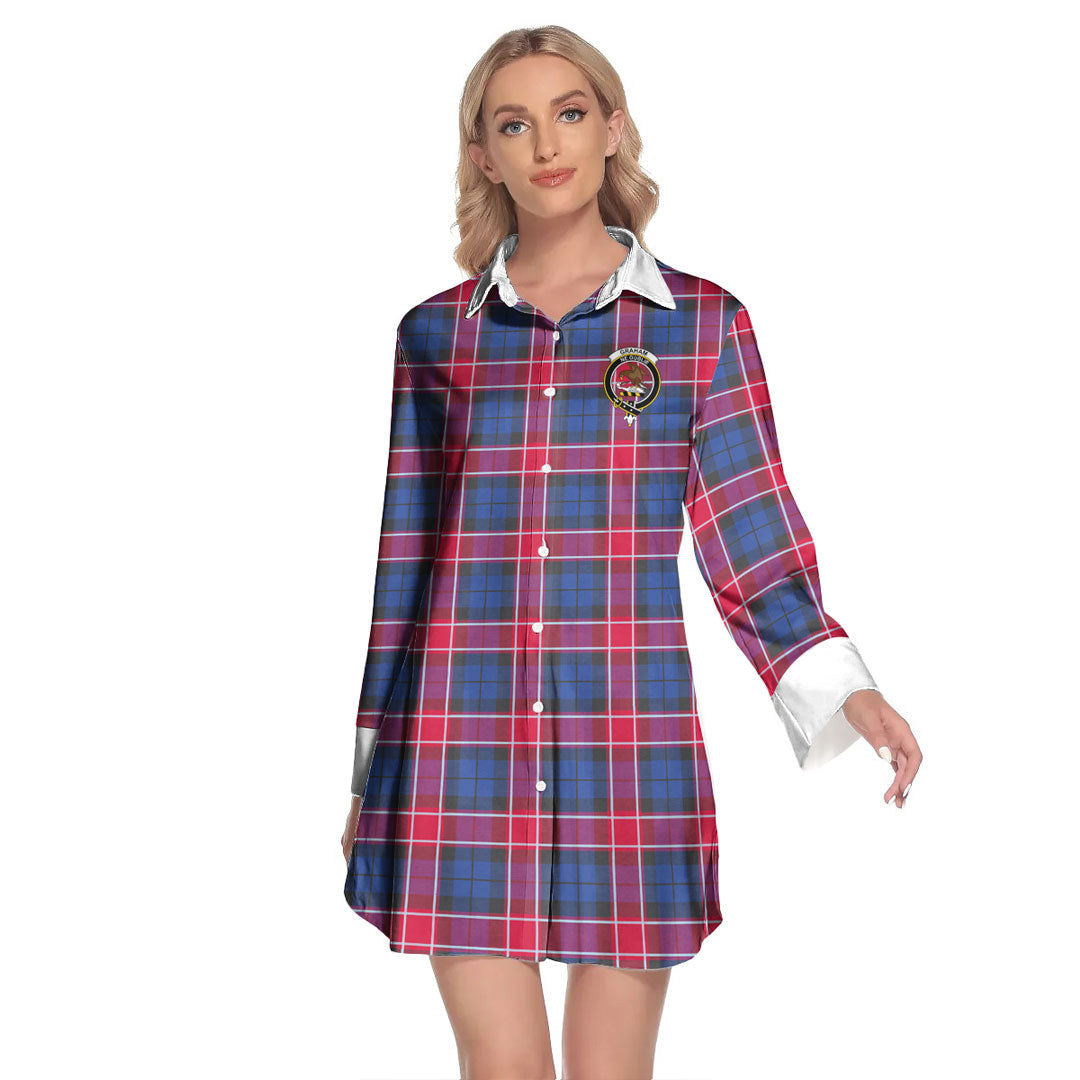 Graham of Menteith Red Tartan Crest Lapel Shirt Dress Long Sleeve