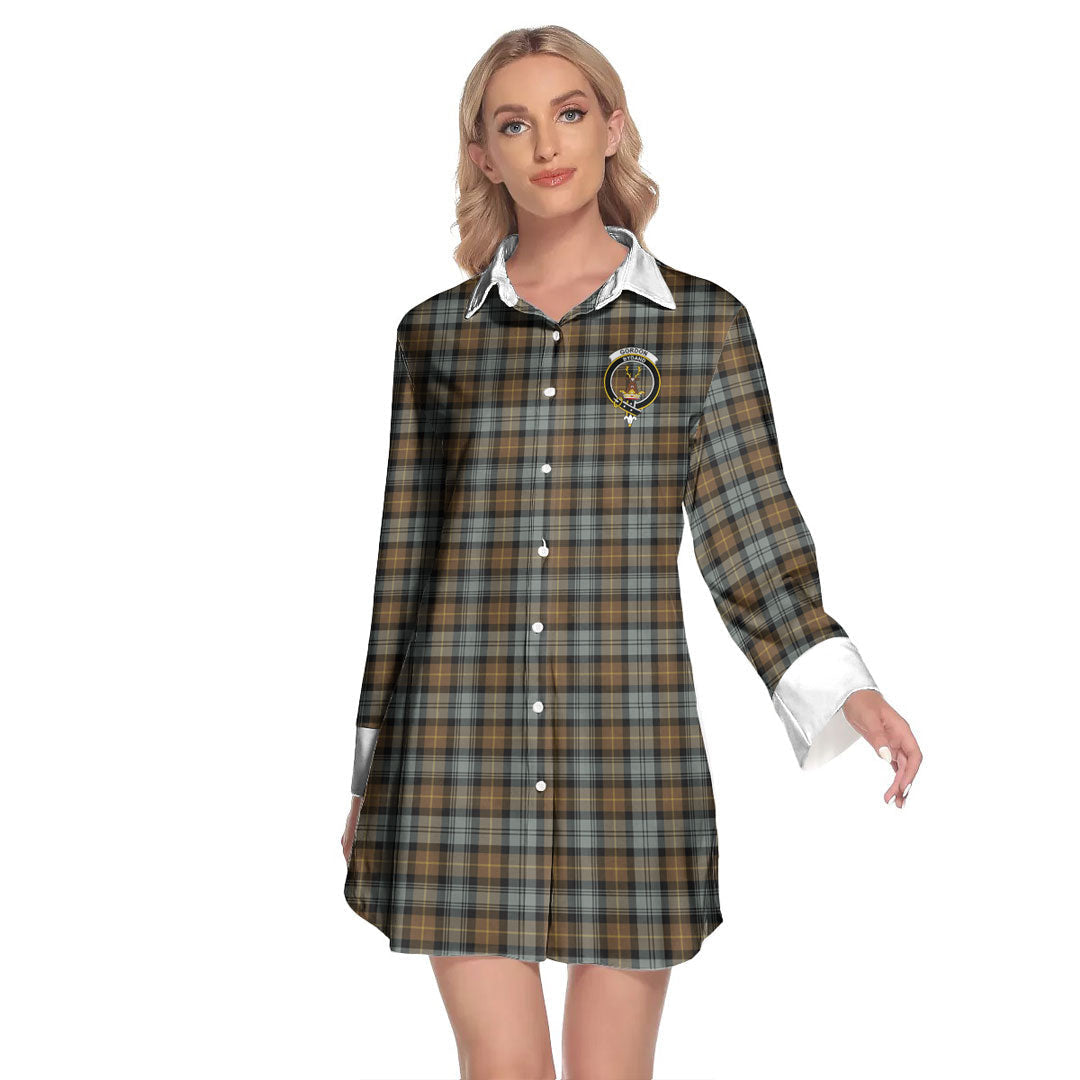 Gordon Weathered Tartan Crest Lapel Shirt Dress Long Sleeve