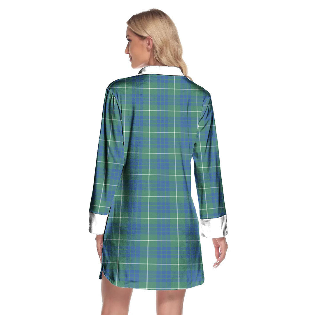 Hamilton Hunting Ancient Tartan Crest Lapel Shirt Dress Long Sleeve