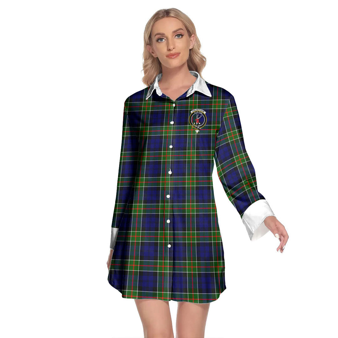 Colquhoun Modern Tartan Crest Lapel Shirt Dress Long Sleeve