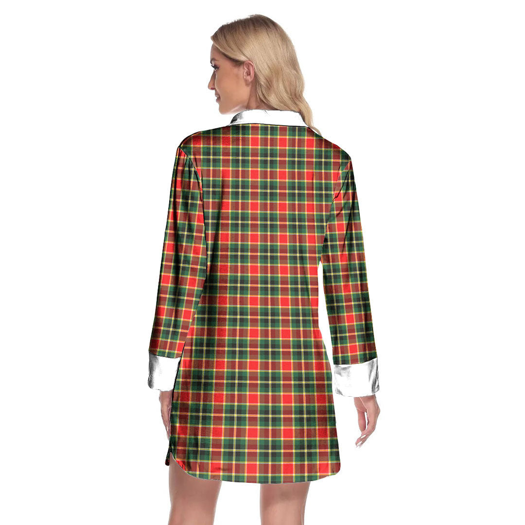 MacLachlan Hunting Modern Tartan Crest Lapel Shirt Dress Long Sleeve