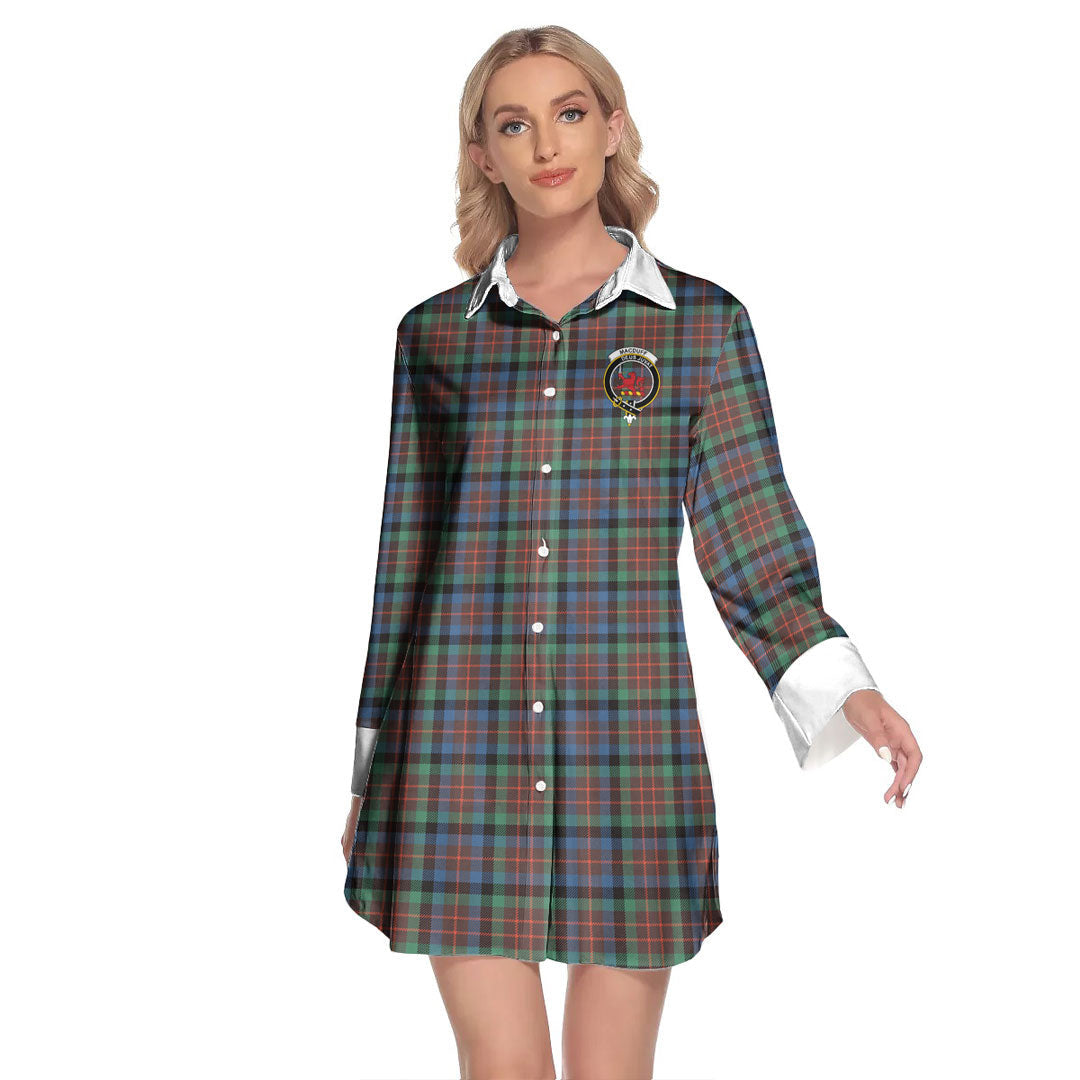 MacDuff Hunting Ancient Tartan Crest Lapel Shirt Dress Long Sleeve