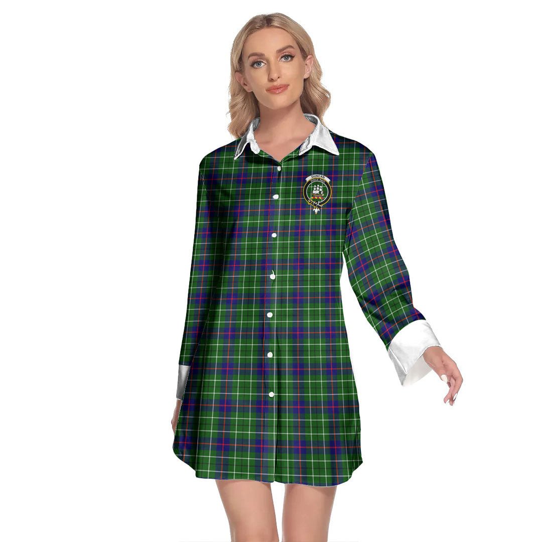 Duncan Modern Tartan Crest Lapel Shirt Dress Long Sleeve