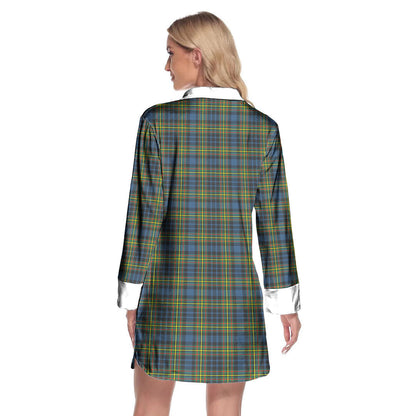 MacLellan Ancient Tartan Crest Lapel Shirt Dress Long Sleeve