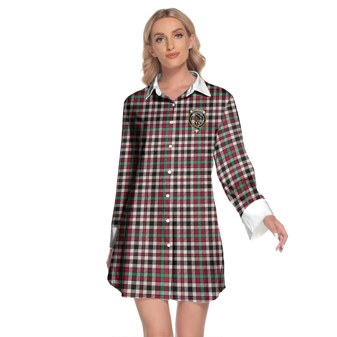 Borthwick Dress Ancient Tartan Crest Lapel Shirt Dress Long Sleeve