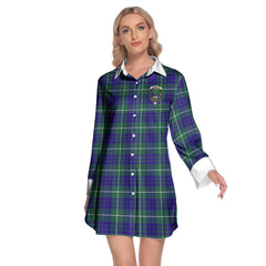 Hamilton Hunting Modern Tartan Crest Lapel Shirt Dress Long Sleeve