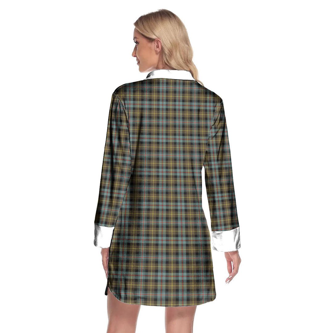 Farquharson Weathered Tartan Crest Lapel Shirt Dress Long Sleeve