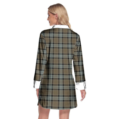 Graham of Menteith Weathered Tartan Crest Lapel Shirt Dress Long Sleeve