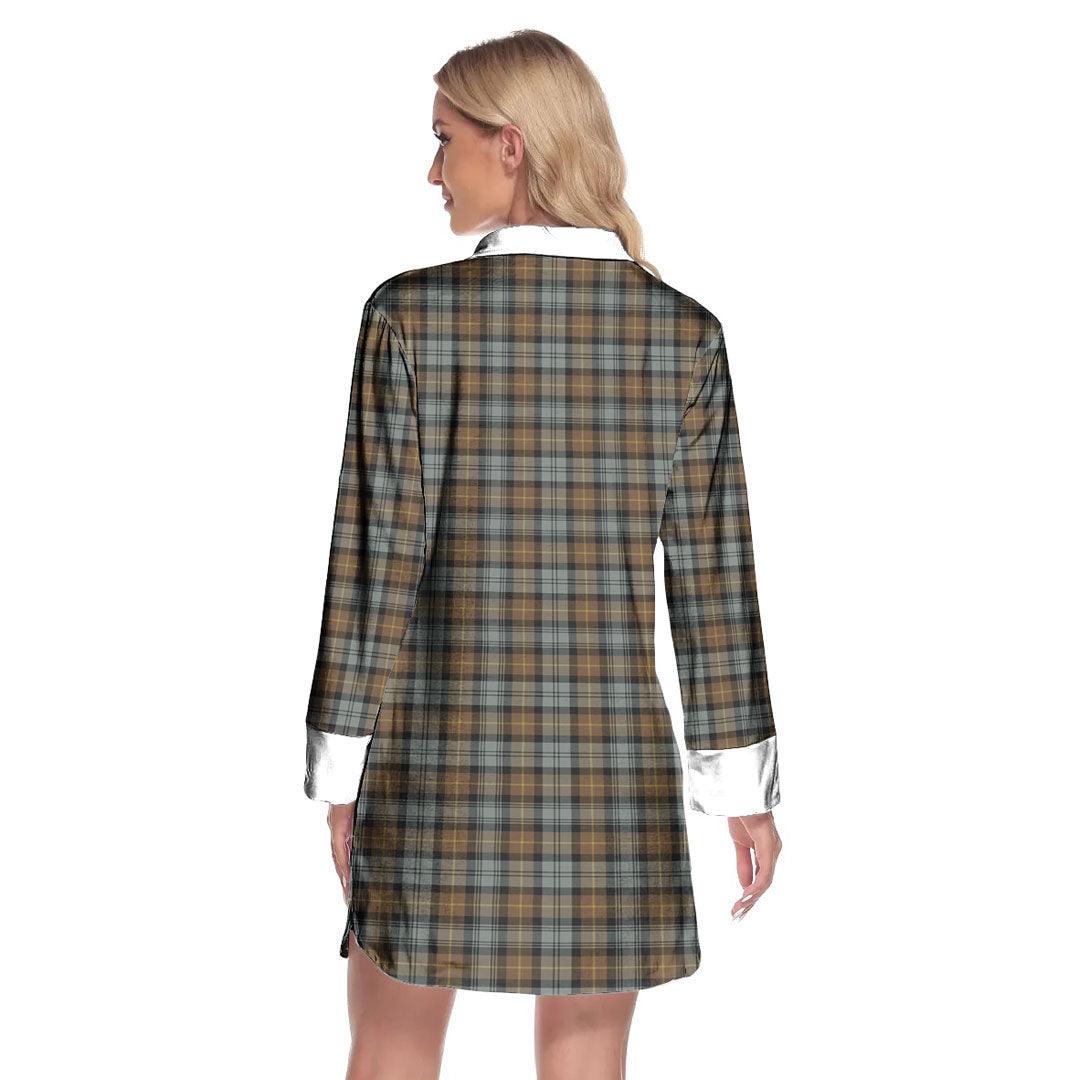 Gordon Weathered Tartan Crest Lapel Shirt Dress Long Sleeve