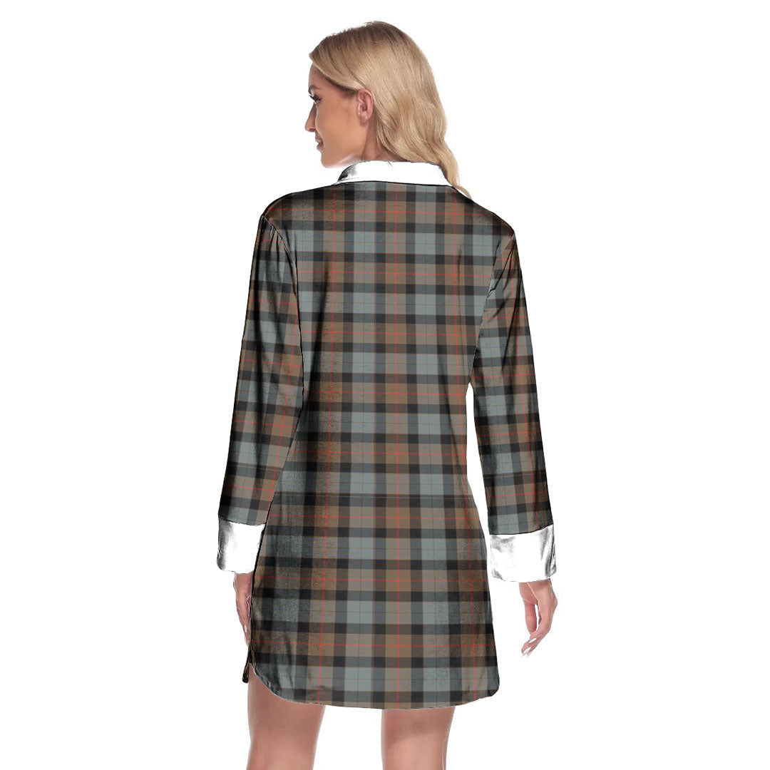 Gunn Weathered Tartan Crest Lapel Shirt Dress Long Sleeve