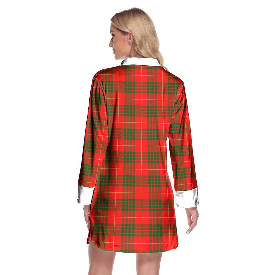 Cameron Modern Tartan Crest Lapel Shirt Dress Long Sleeve