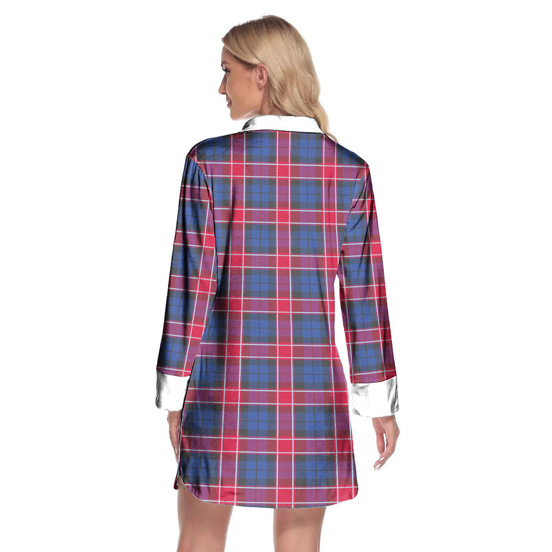 Graham of Menteith Red Tartan Crest Lapel Shirt Dress Long Sleeve