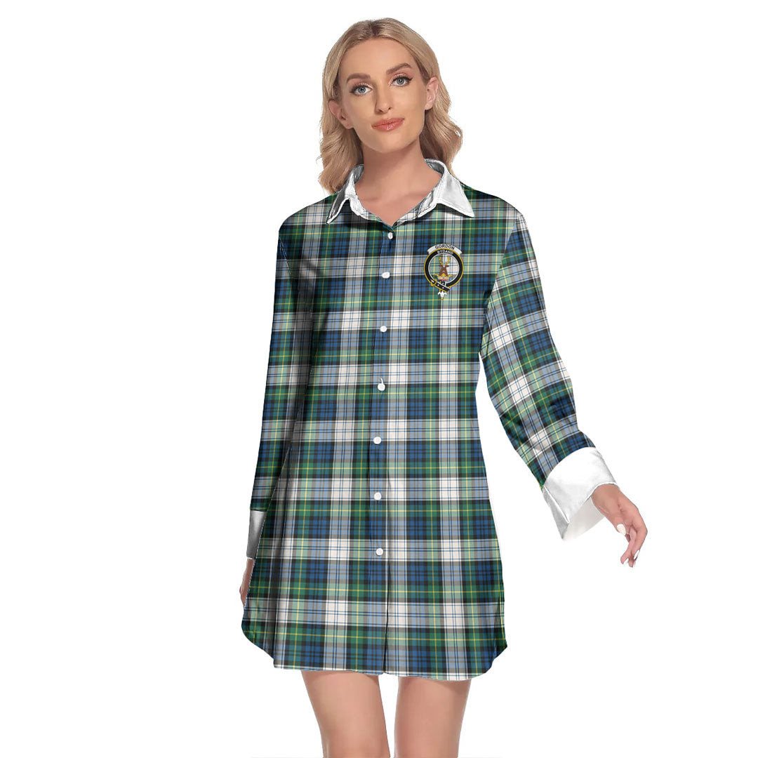 Gordon Dress Ancient Tartan Crest Lapel Shirt Dress Long Sleeve