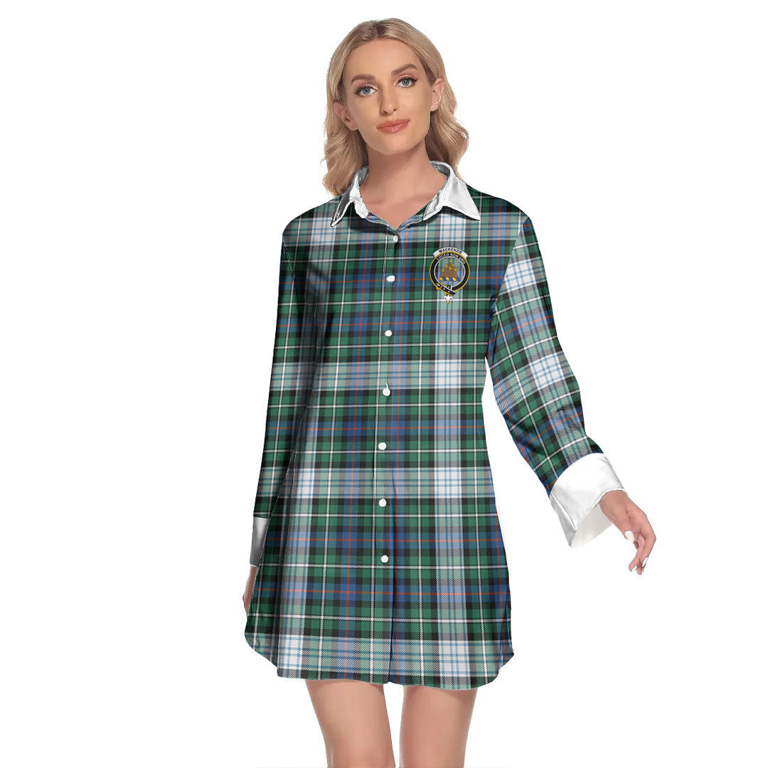 MacKenzie Dress Ancient Tartan Crest Lapel Shirt Dress Long Sleeve